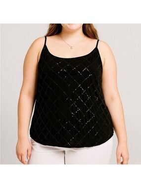 NWT JESSICA Black Geometric Sequin Pattern Blouse plus size XL /18